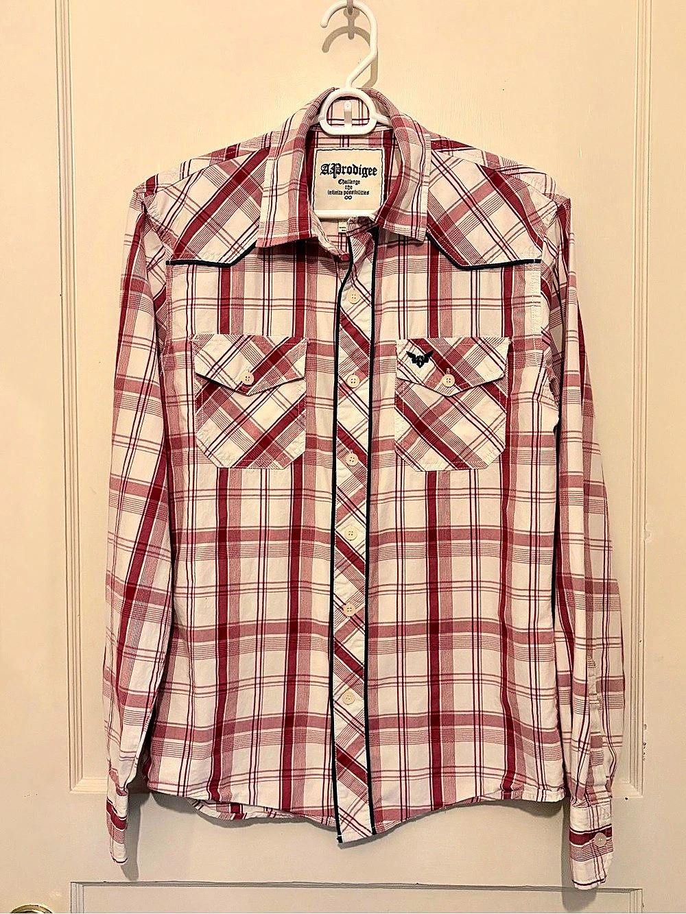 A.Prodigee Western Plaid Button Down in Red & White Size Small Like New